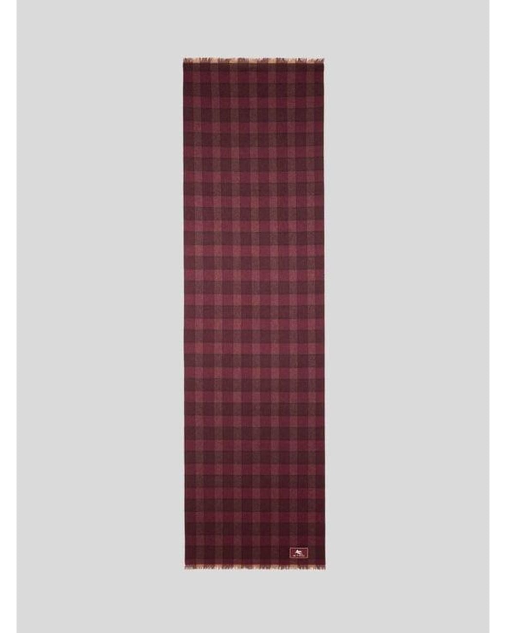 Etro Purple Wool And Cashmere Scarf With Check Motif for men