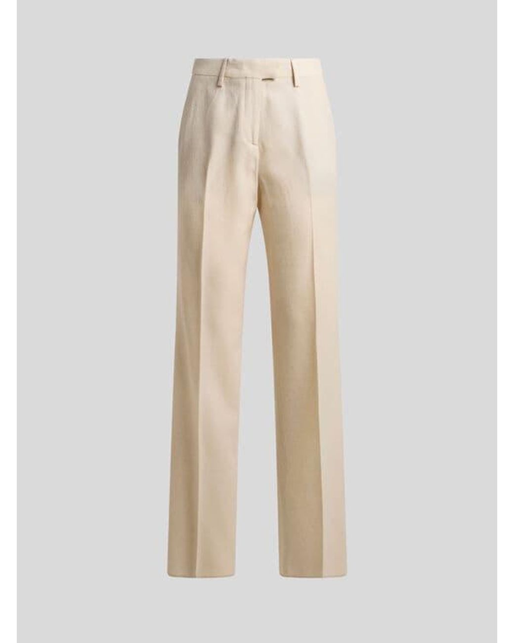 Etro Natural Straight-Leg Wool Jacquard Trousers With Paisley Motif