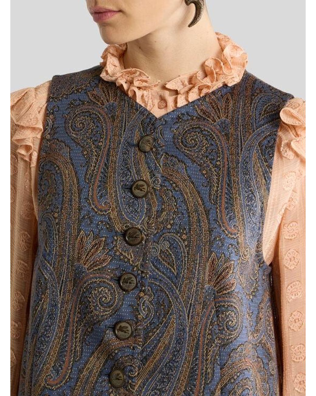 Etro Brown Cotton-Blend Jacquard Waistcoat With Paisley Motif