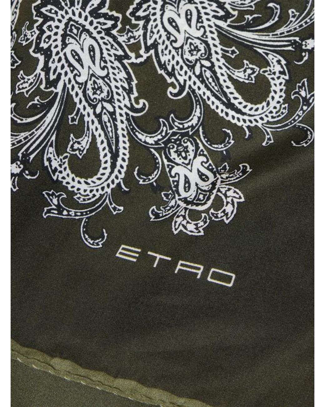 Etro Green Silk Scarf With Placed Floral Paisley Print for men