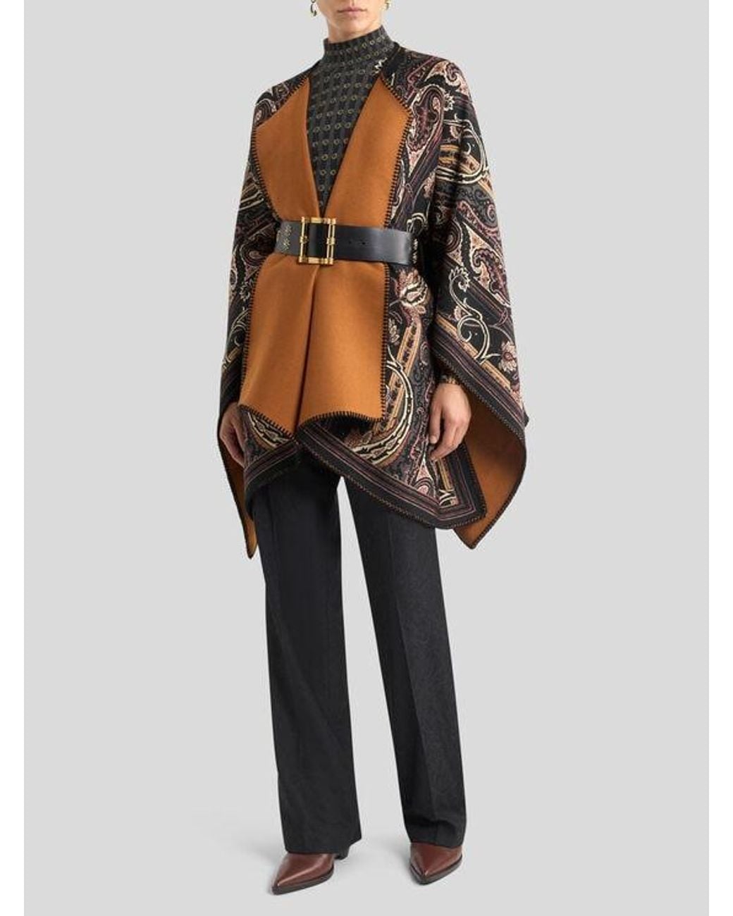 Etro Brown Reversible Wool-Blend Cloth Cape