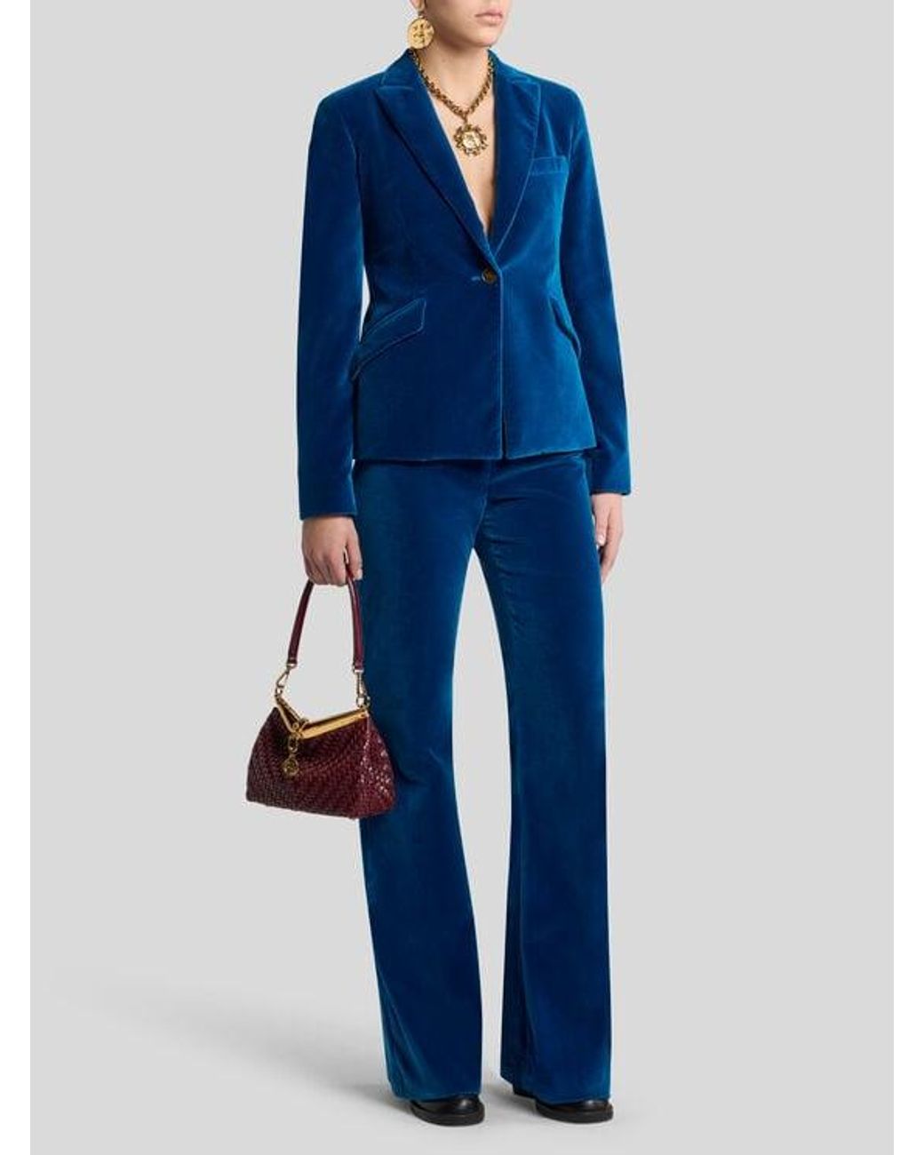 Etro Blue Single-Breasted Velvet Jacket