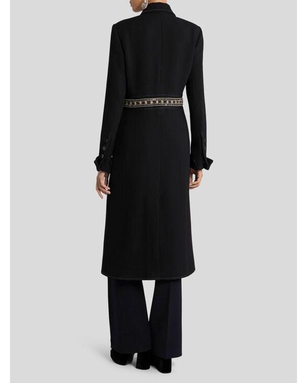 Etro Black Wool Coat With Jewel Embellishments