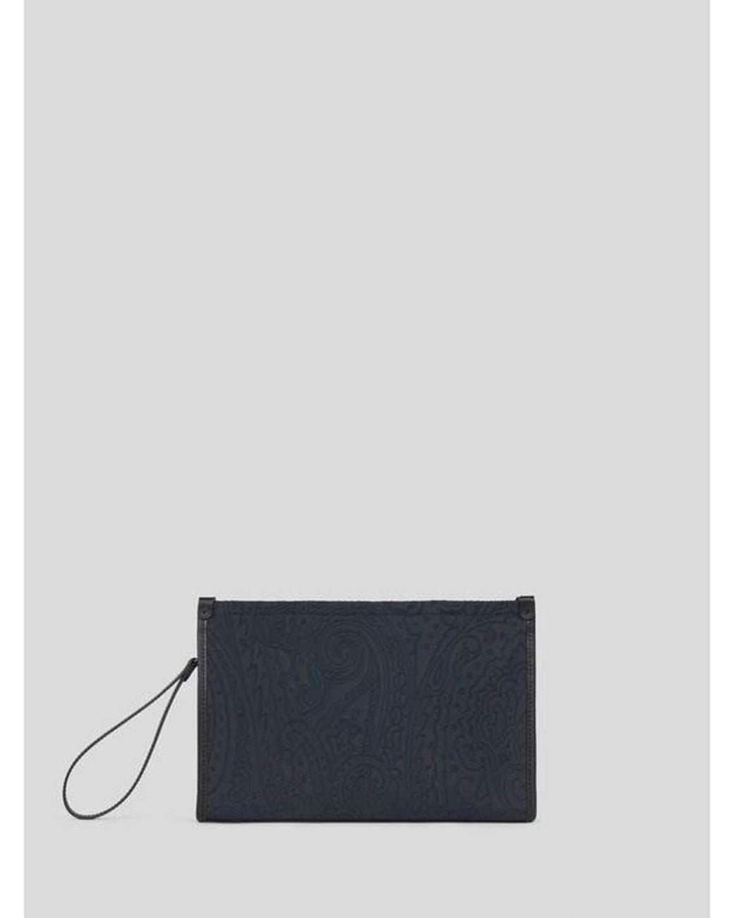 Etro Blue Large Nylon Jacquard Pouch for men
