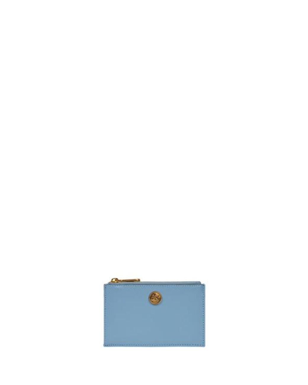 Etro Blue Leather Card Holder With Pegaso Button