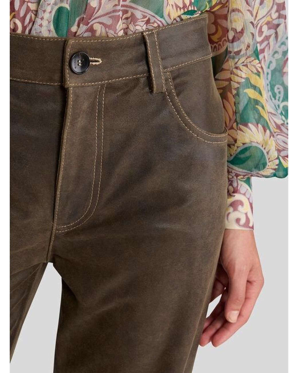 Etro Gray Leather Trousers