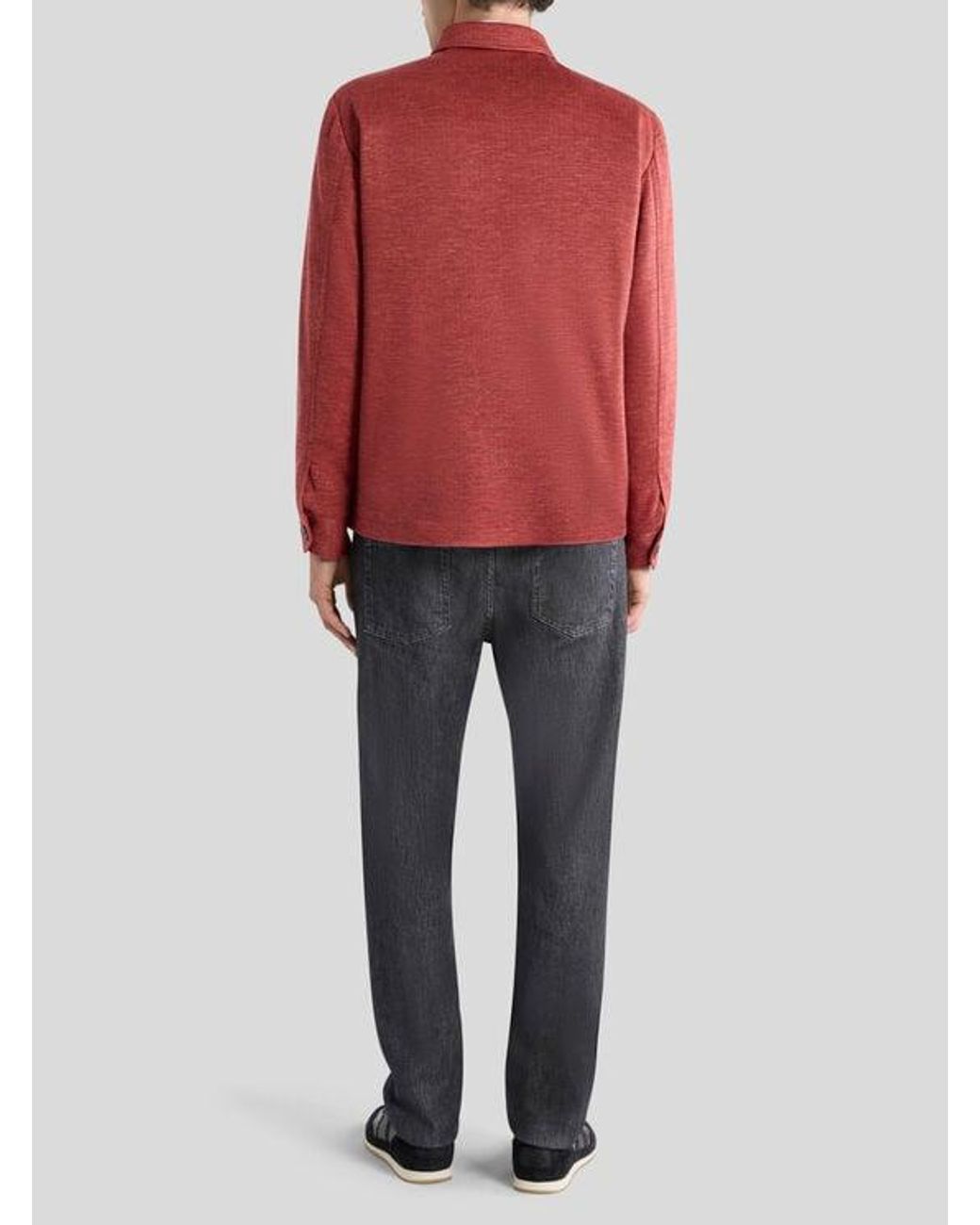 Etro Red Jaspé Wool-Blend Jersey Shacket for men