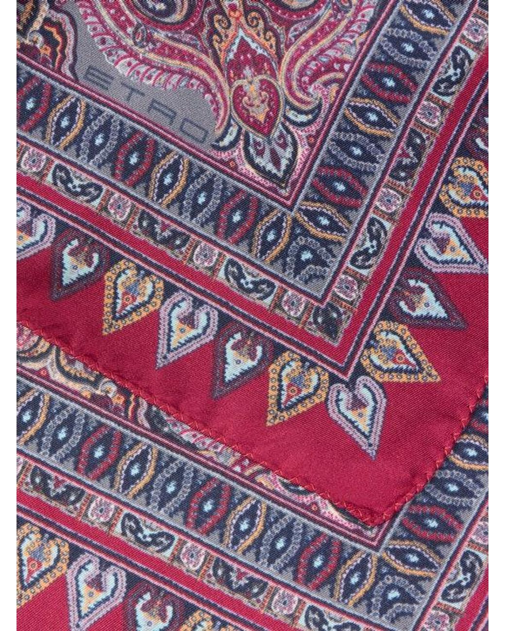 Etro Purple Silk Pocket Square With Floral Paisley Motif for men