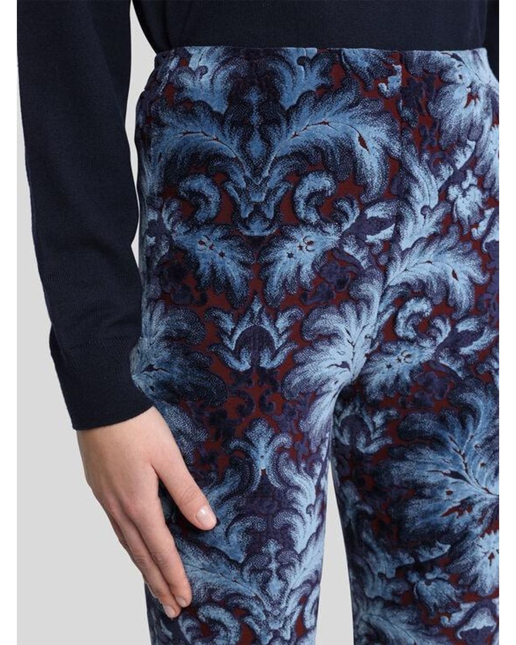 Etro Blue Flared Jersey And Chenille Jacquard Trousers