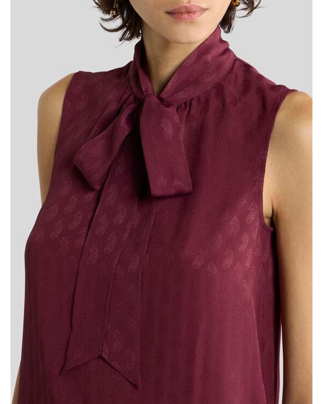 Etro Purple Silk-Blend Jacquard Top With Silk Scarf And Paisley Motif