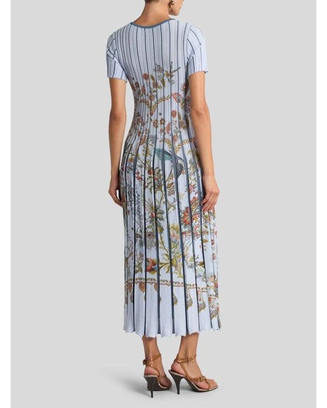 Etro White Pleated Cotton-Blend Midi Dress With Placed Print