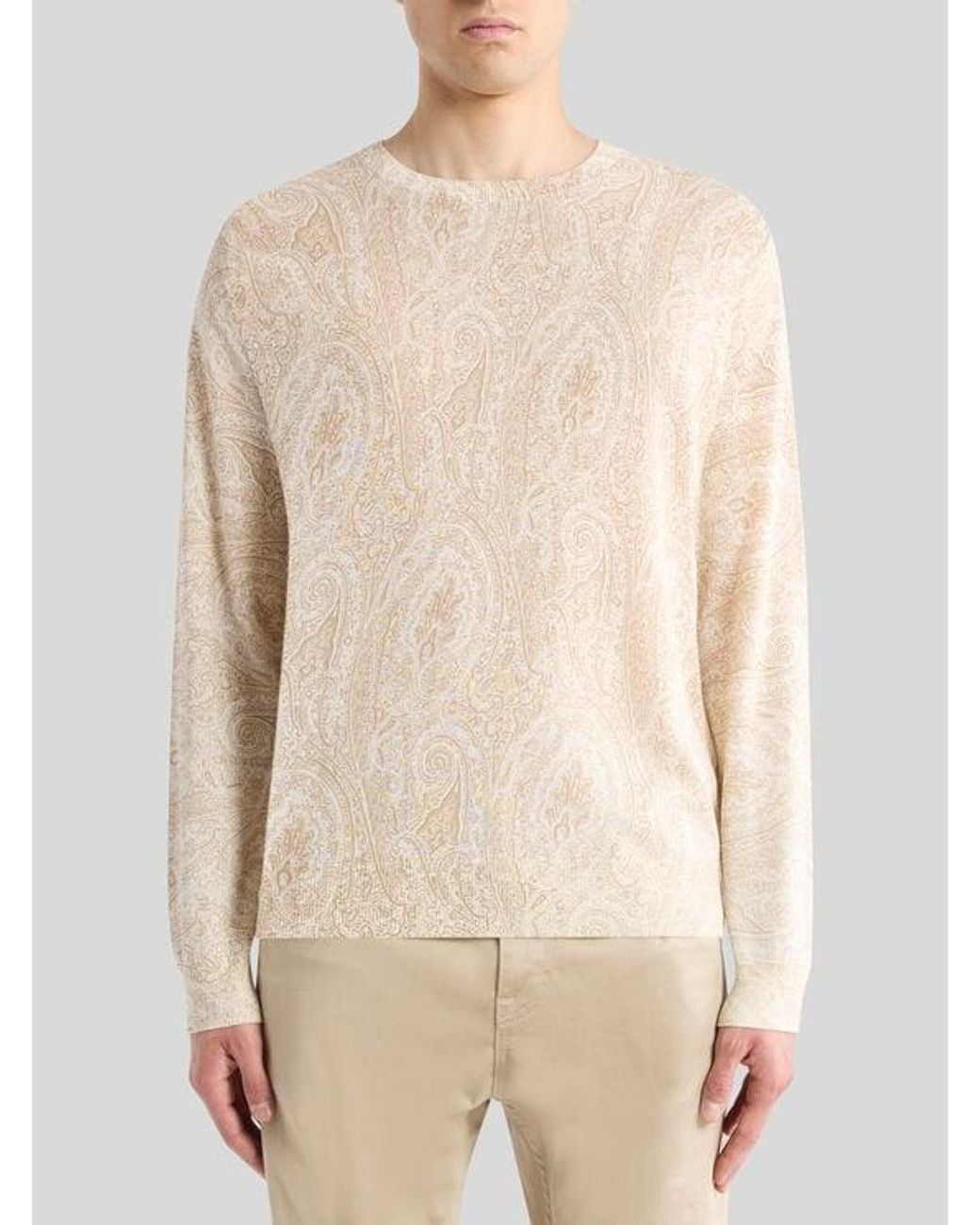 Etro White Cotton-Blend Sweater With Floral Arnica Motif for men