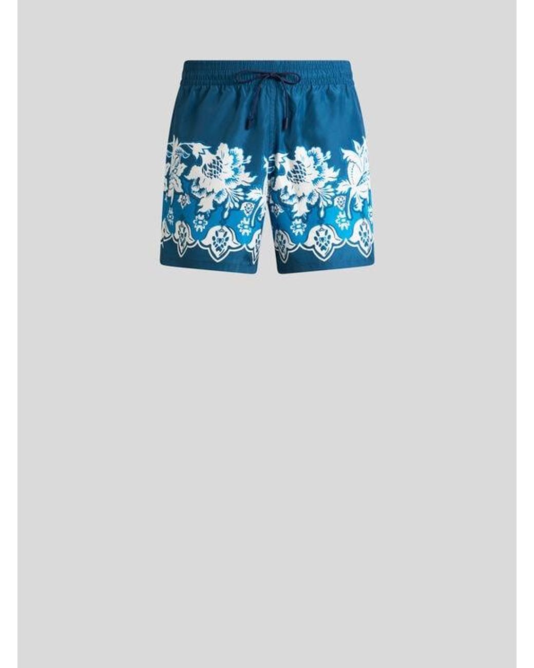 Etro Blue Swimsuit With Placed Floral Print for men