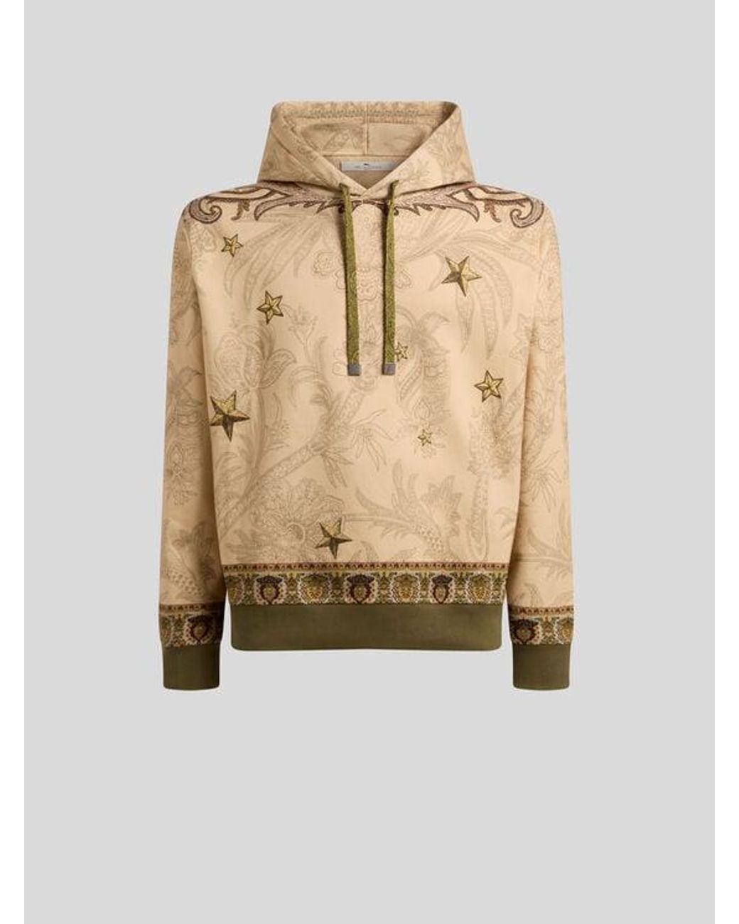 Etro Natural Cotton-Blend Hooded Sweatshirt With Placed Pegaso Print for men