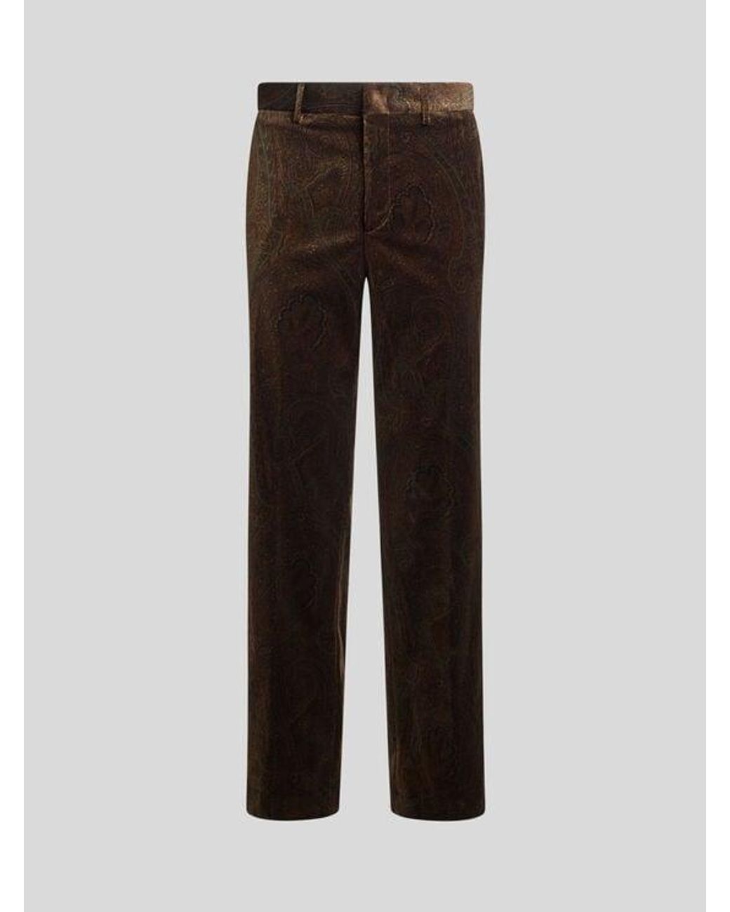 Etro Brown Straight-Leg Cotton Velvet Trousers With Arnica Motif for men