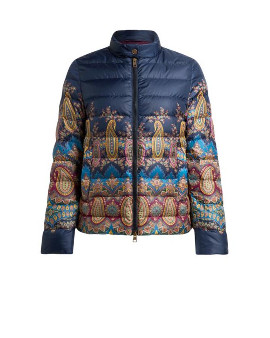 Etro Blue Down Jacket With Placed Paisley Print