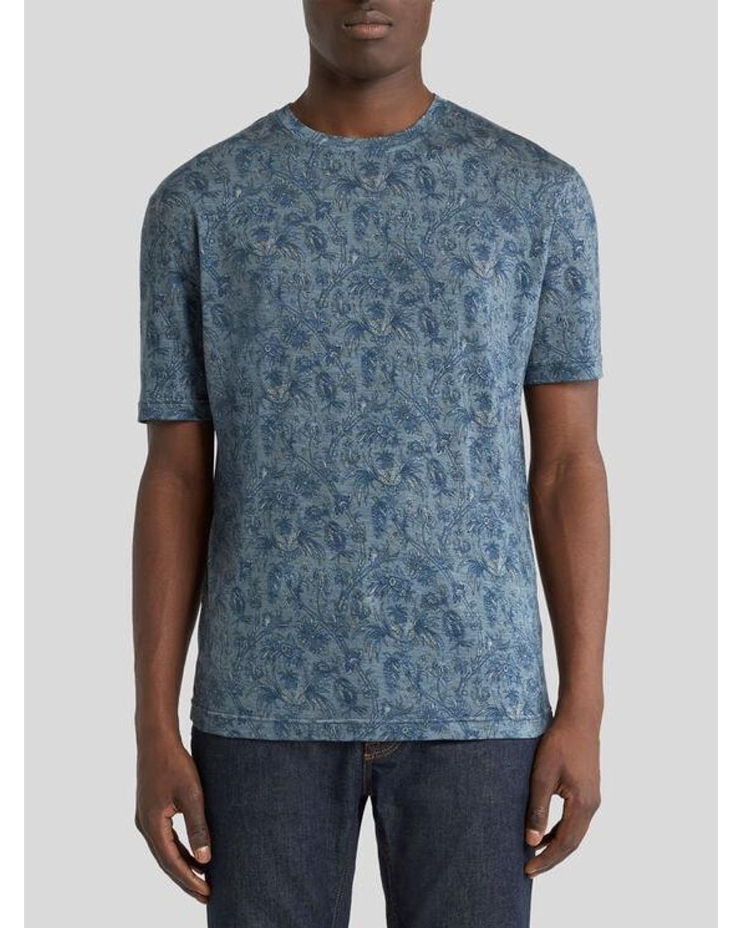 Etro Blue T-Shirt With Floral Motif for men