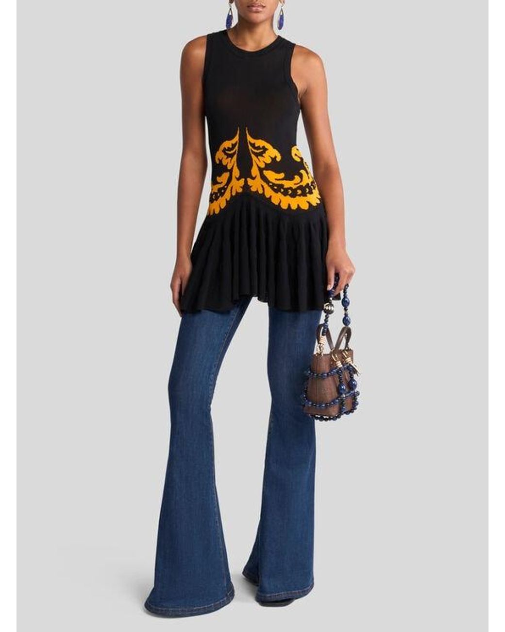 Etro Blue Flared Jeans With Embroidered Rear Logo