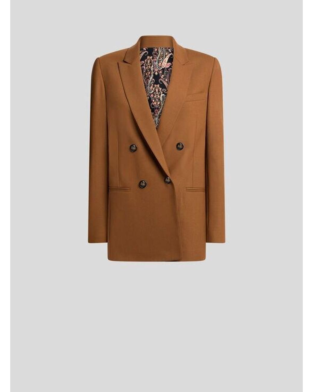 Etro Multicolor Double-Breasted Stretch Wool Jacket With Pegaso Buttons