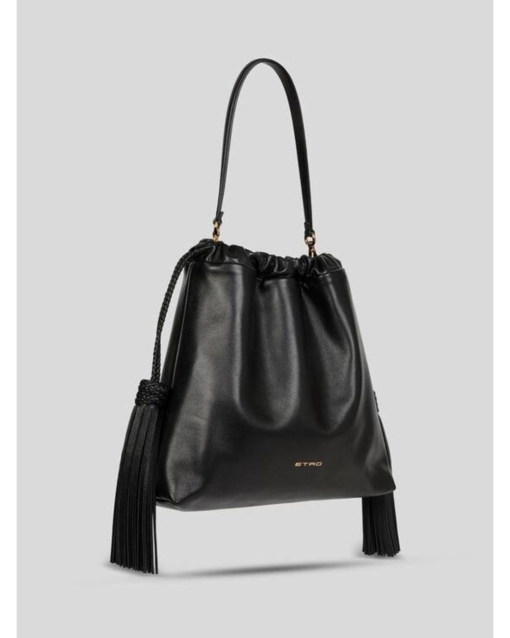 Etro Black Medium Leather Kalispera Bag With Tassels