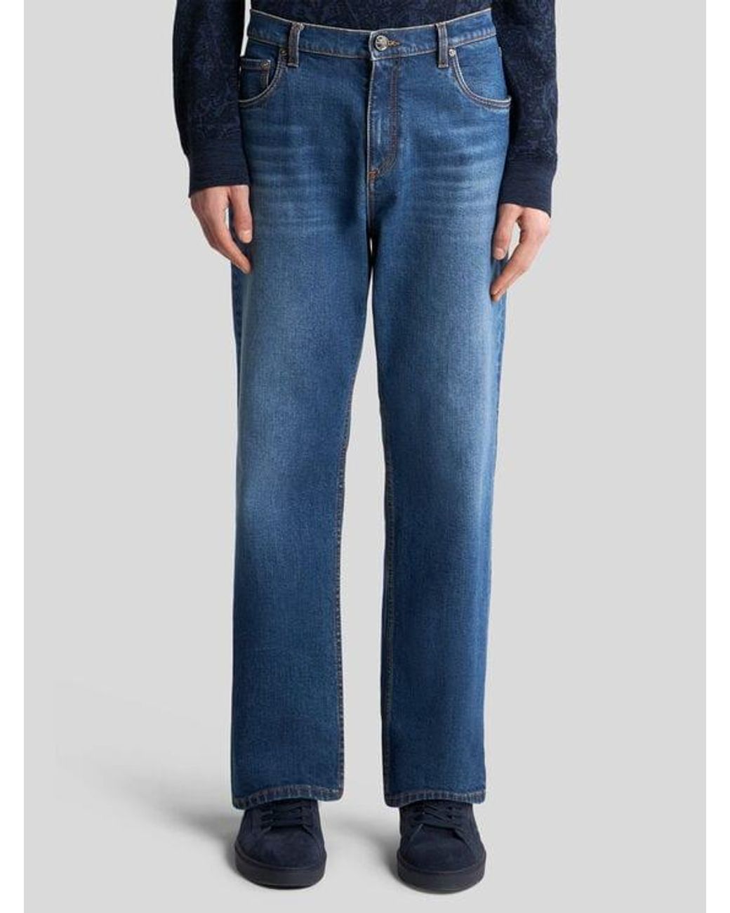 Etro Blue Straight-Leg Jeans With Pegaso for men