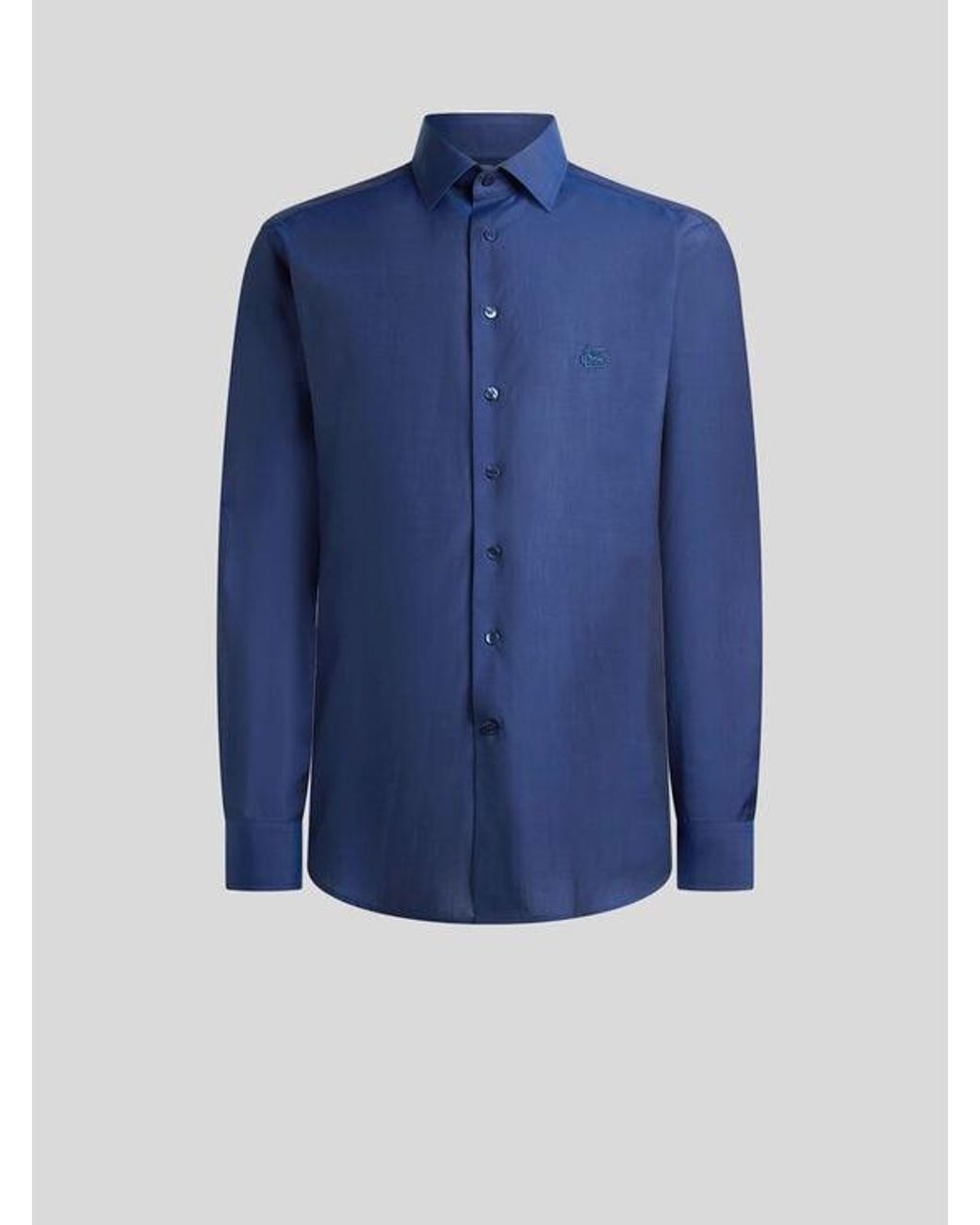 Etro Blue Shirt With Pegaso Embroidery for men