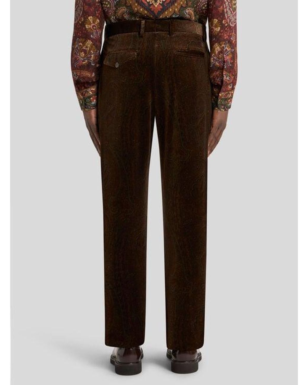 Etro Brown Straight-Leg Cotton Velvet Trousers With Arnica Motif for men