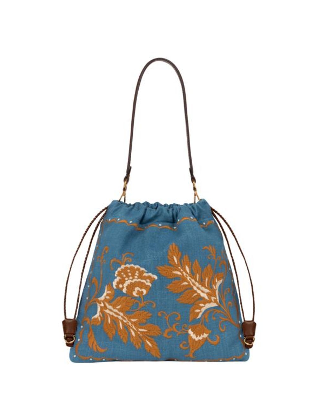 Etro Blue Medium Linen-Blend Kalispera Bag With Embroidery