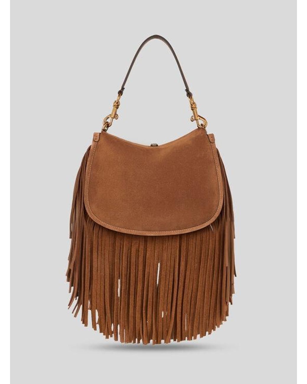 Etro Brown Medium Suede Pony Bag With Fringes