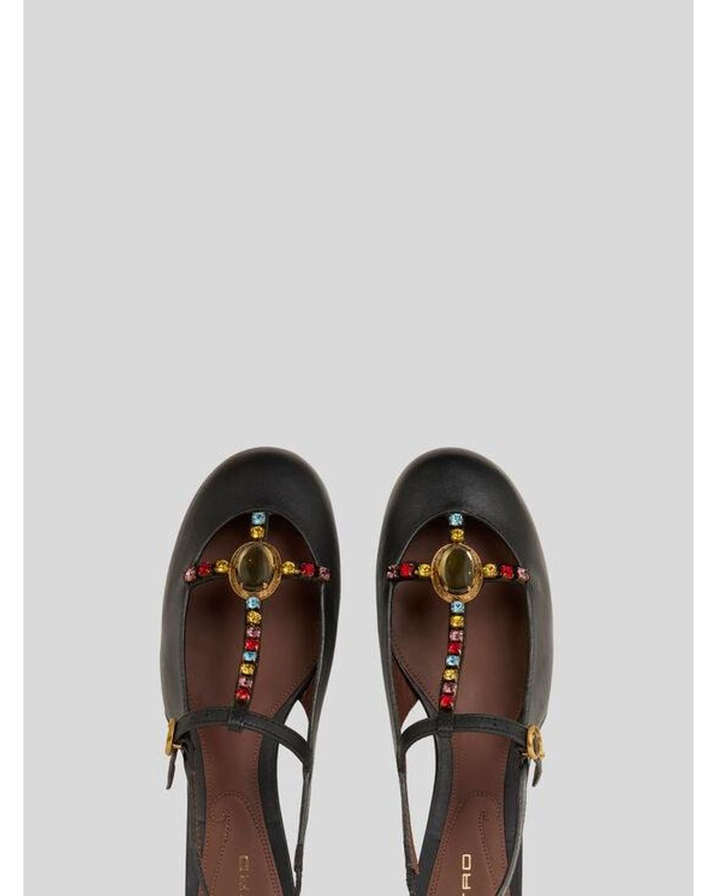 Etro Black Low Leather Slingbacks With Rhinestones