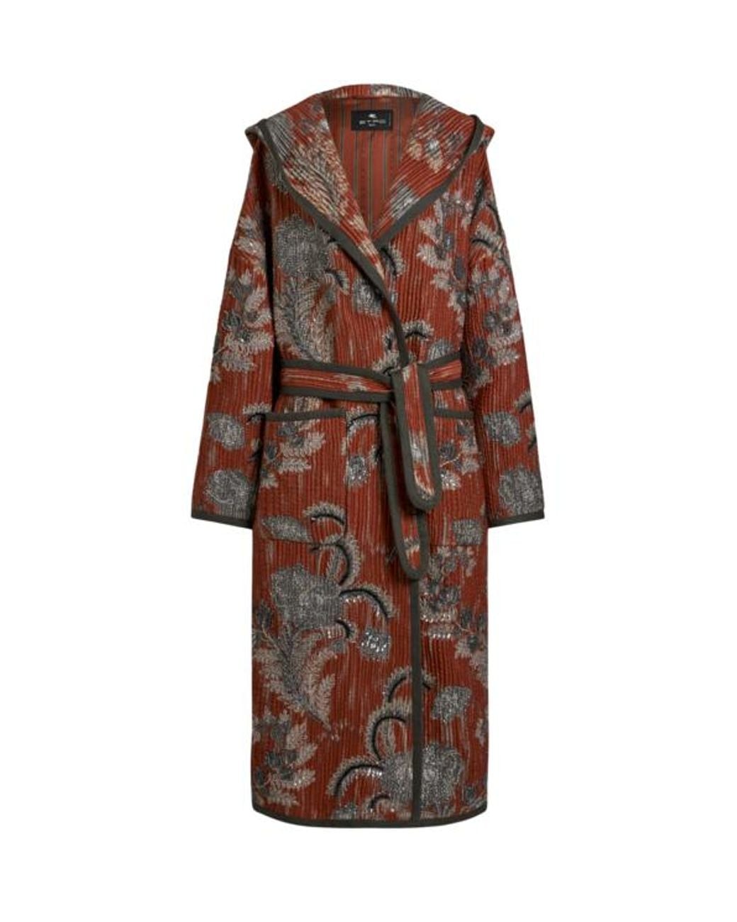 Etro Brown Quilted Jacquard Coat With Embroidery