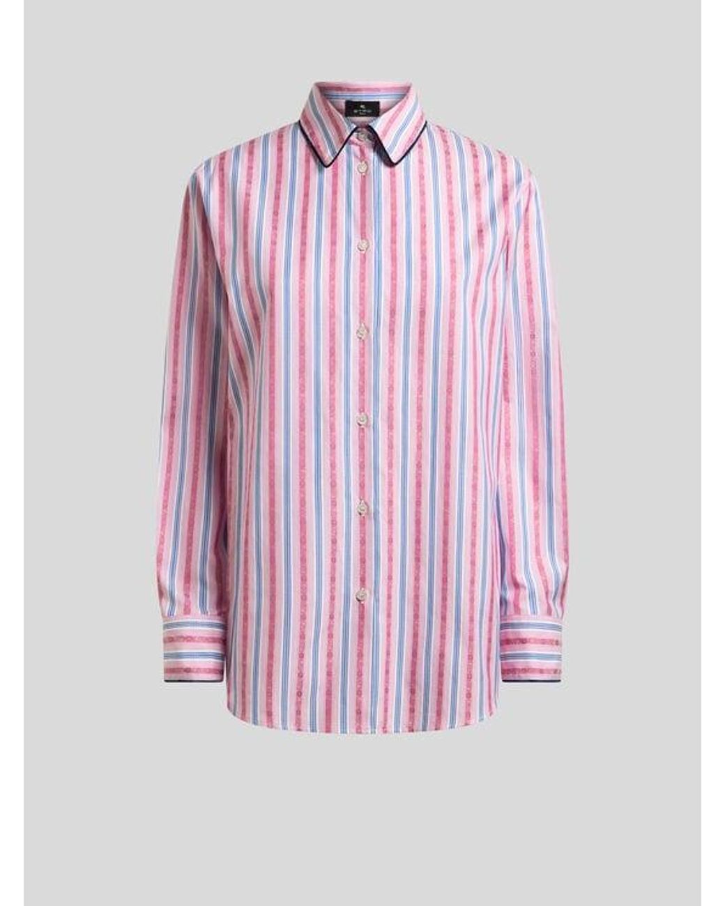 Etro Pink Cotton Jacquard Shirt With Trim And Fil Coupé Stripe Motif