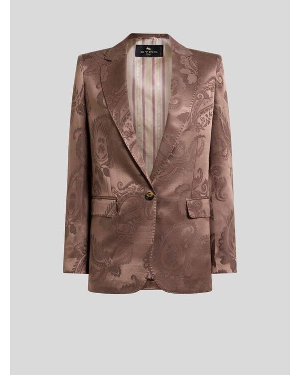 Etro Brown Jacquard Single-Breasted Jacket With Floral Paisley Motif