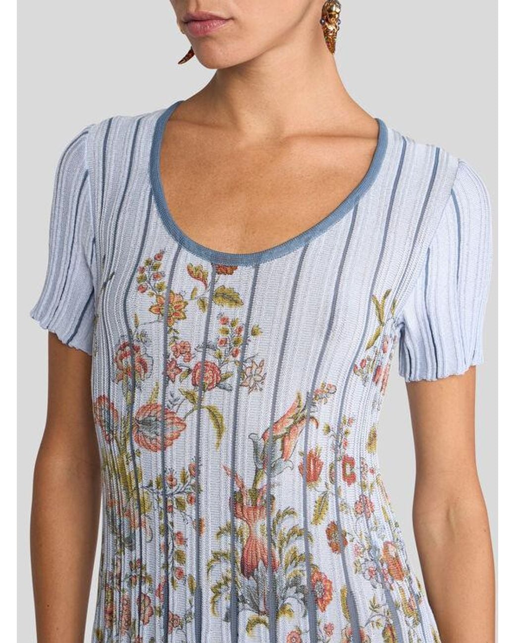 Etro White Pleated Cotton-Blend Midi Dress With Placed Print