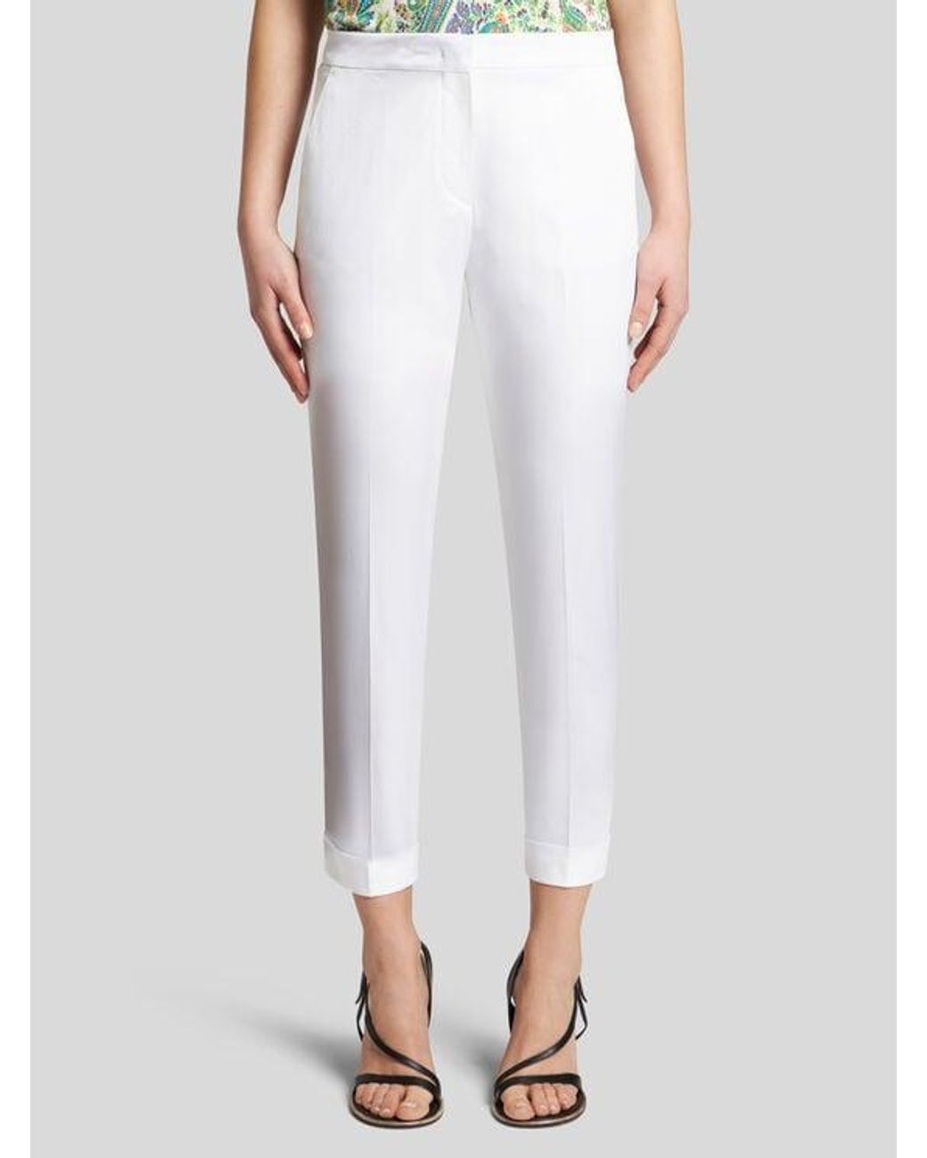 Etro White Cropped Stretch Cotton Trousers