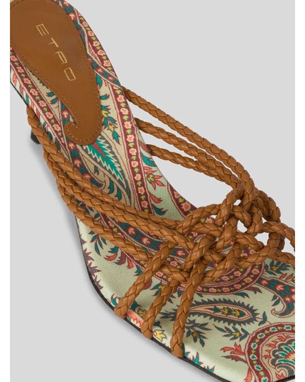 Etro Natural Woven Leather Kitten-Heeled Sandals