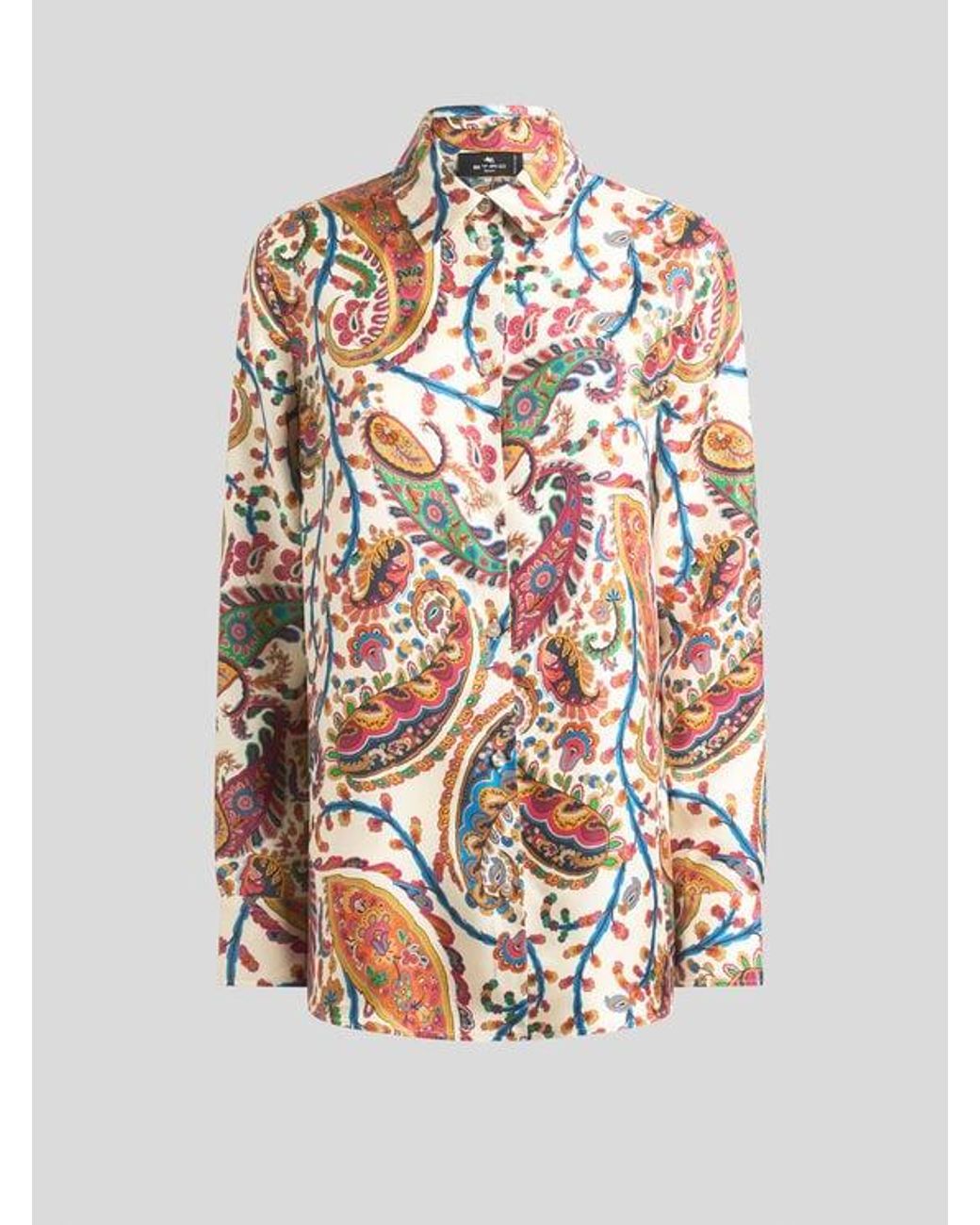 Etro White Silk Twill Shirt With Floral Paisley Motif