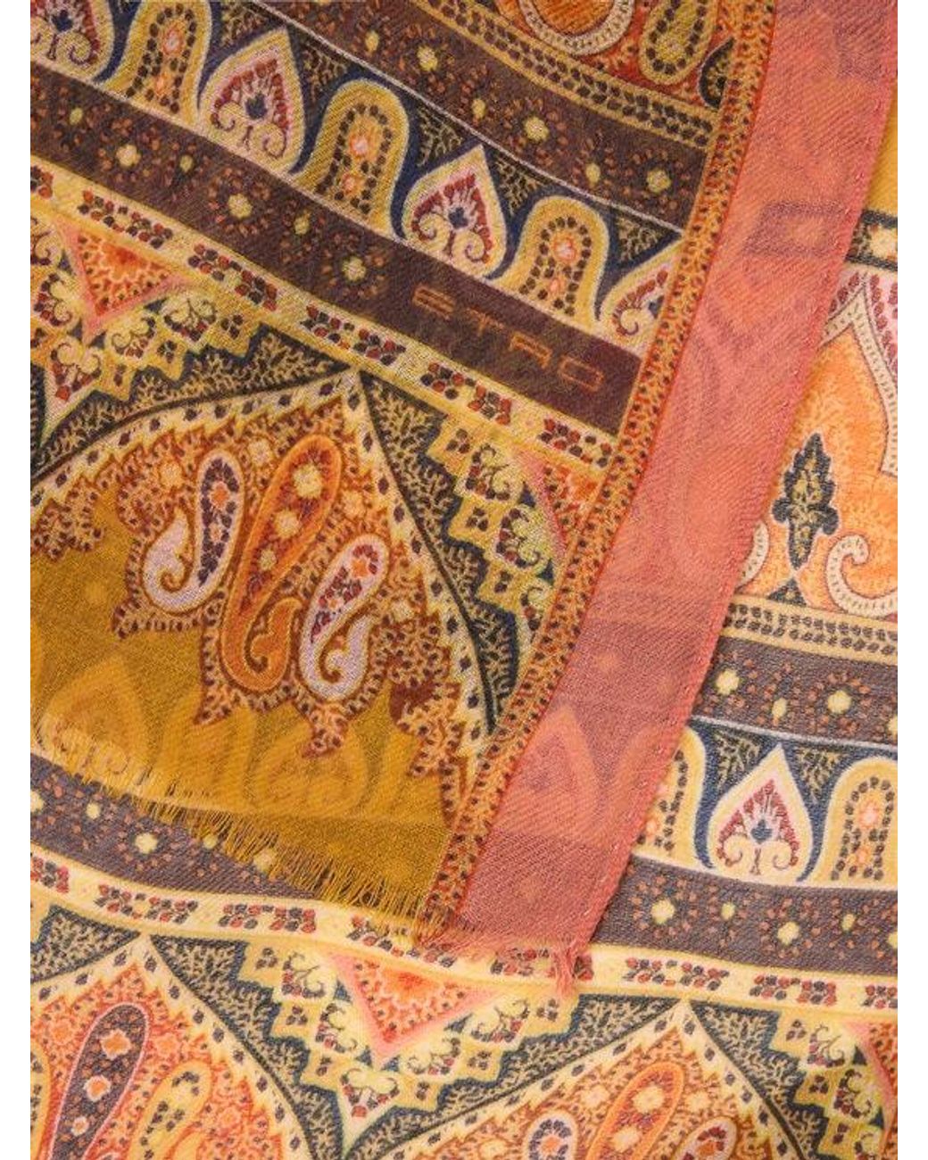Etro Brown Cashmere Scarf With Paisley Motif for men