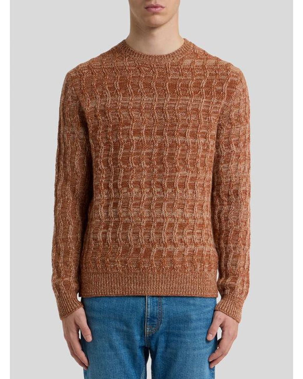 Etro Brown Cable-Knit Cashmere Sweater for men