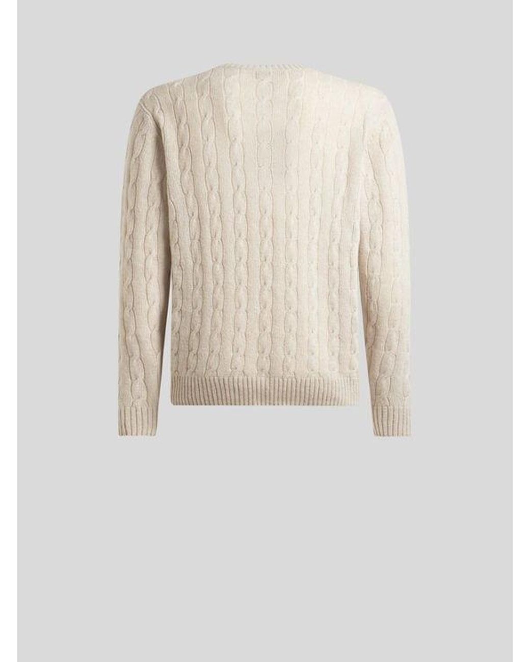 Etro White Cable-Knit Cashmere Sweater for men
