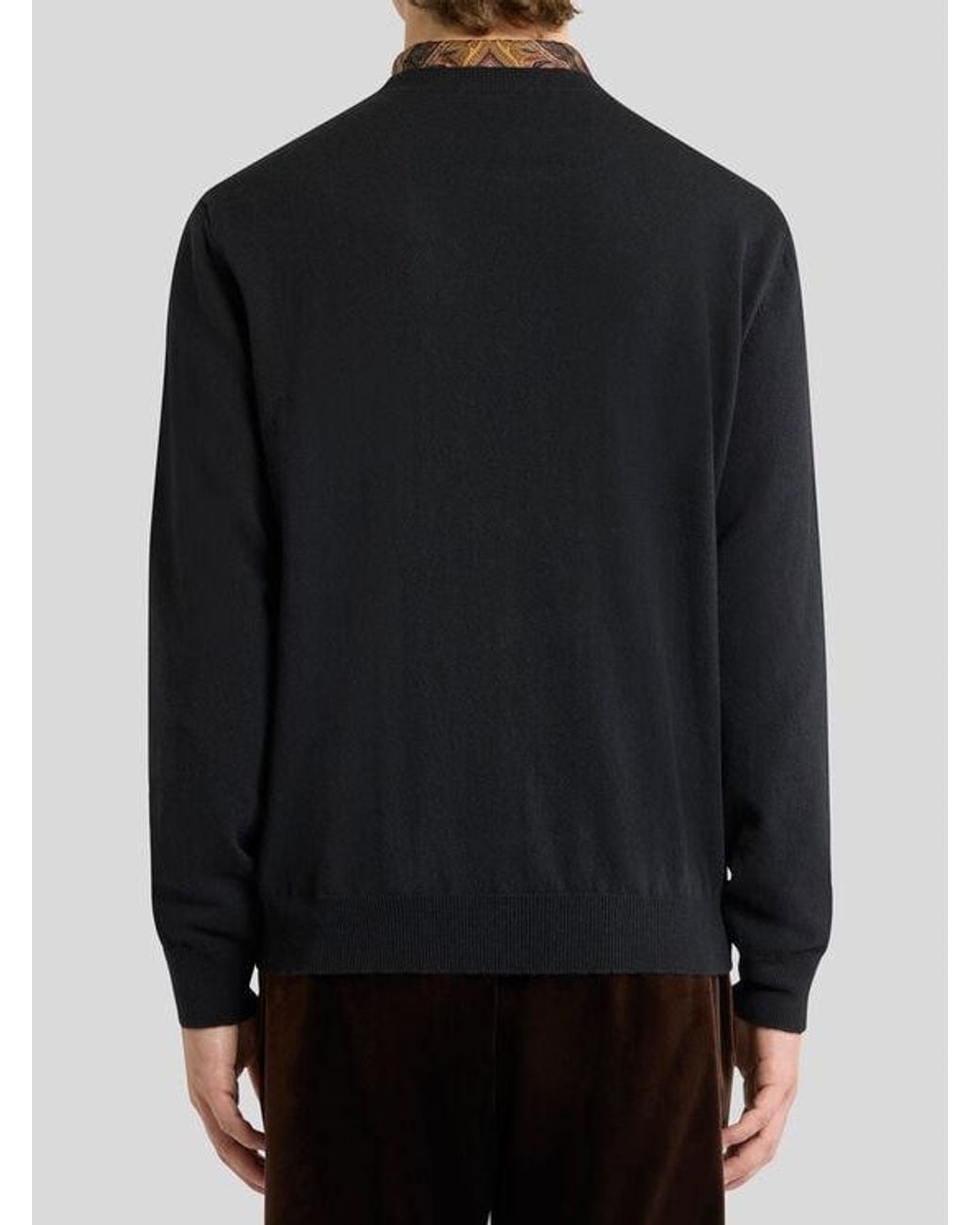 Etro Black Wool Jacquard Sweater With Floral Embroidery for men