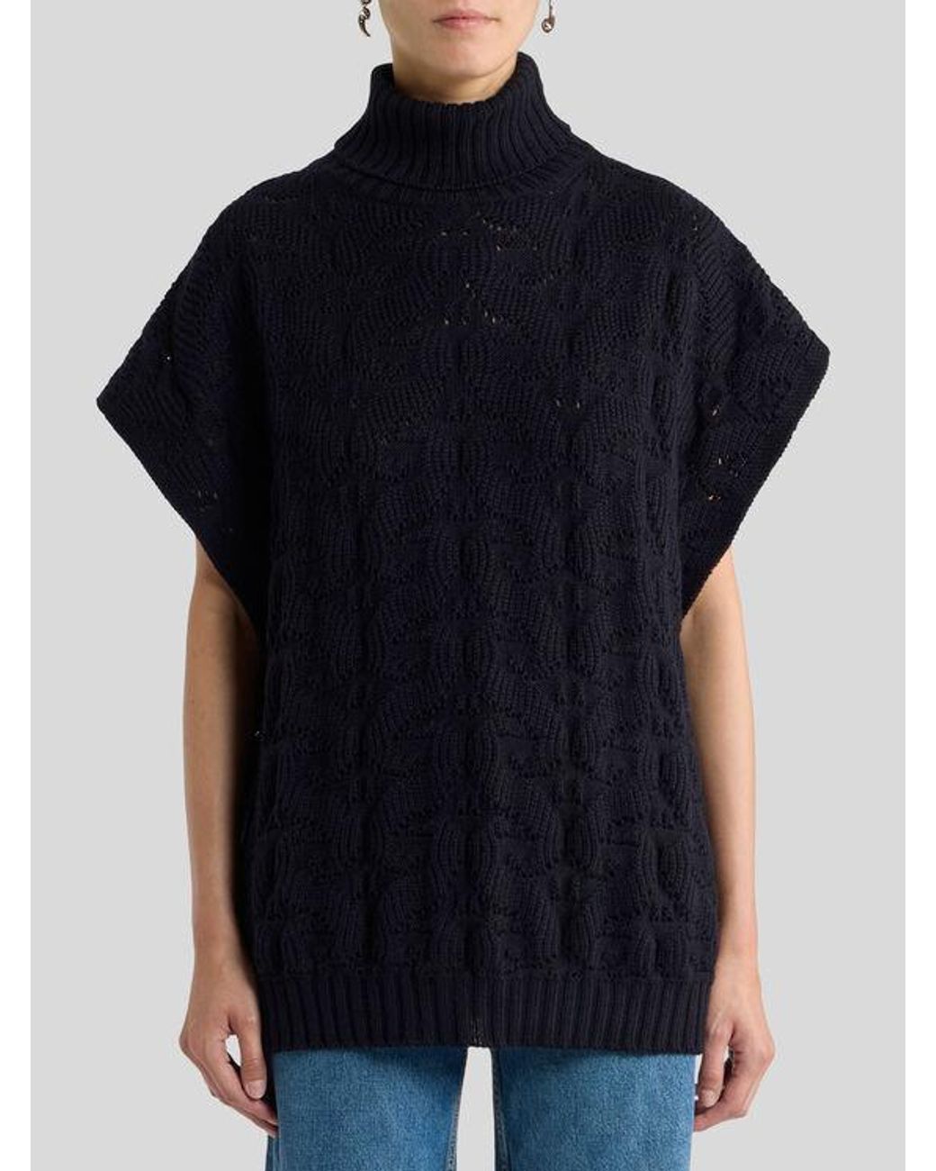 Etro Black Wool-Blend Turtleneck Sweater With Paisley Detailing