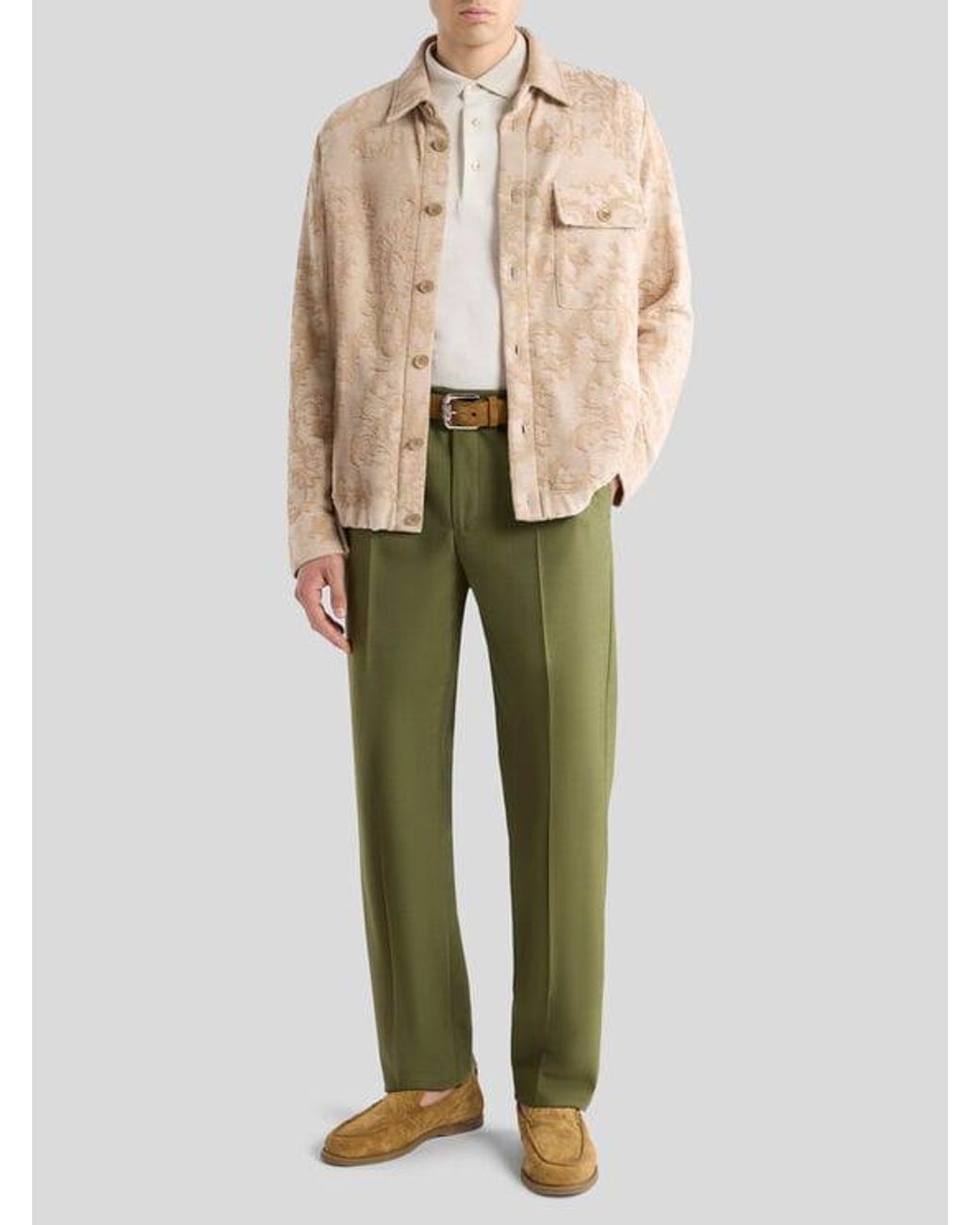 Etro Natural Knit Cotton Shacket With Leafy Motif for men