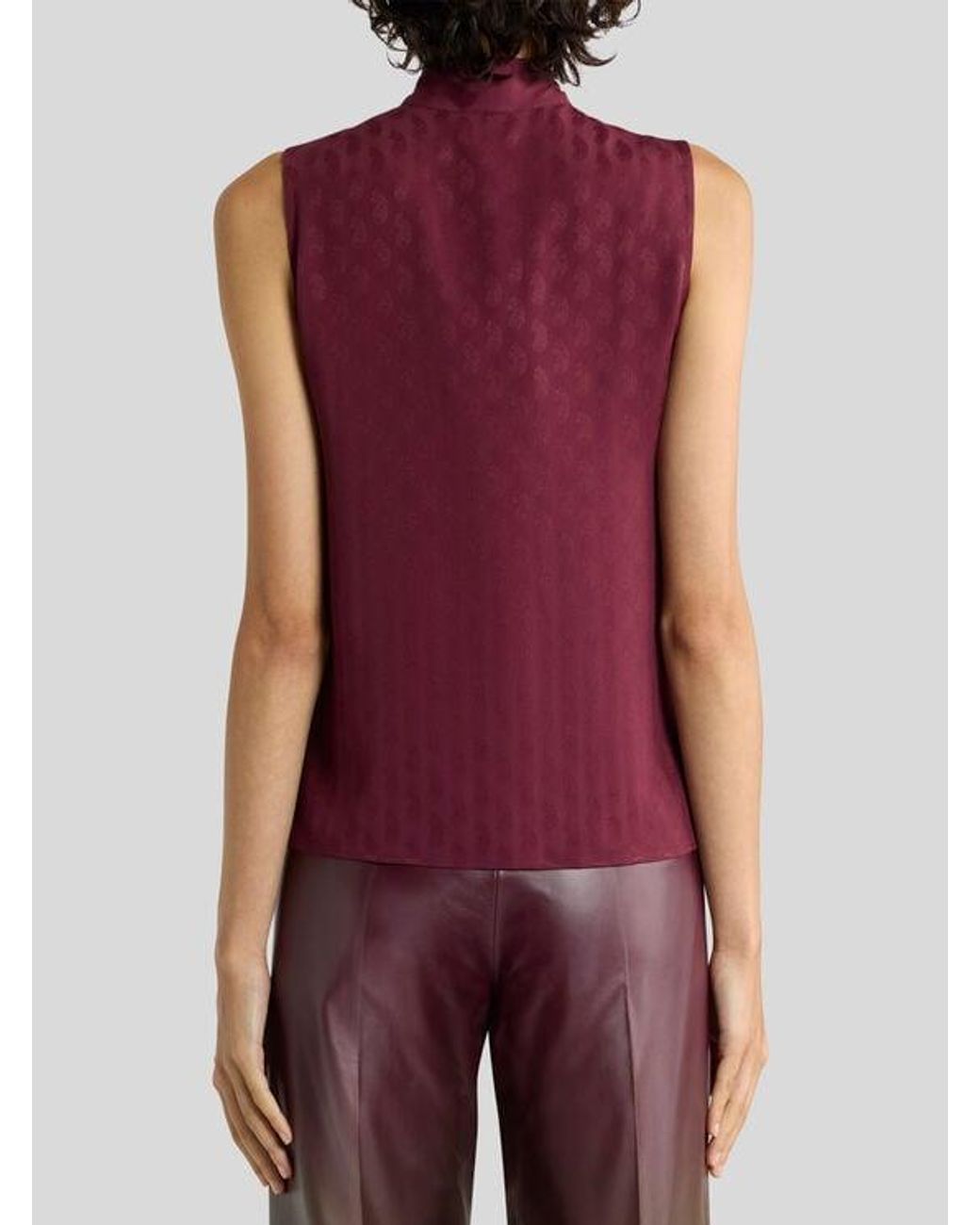 Etro Purple Silk-Blend Jacquard Top With Silk Scarf And Paisley Motif