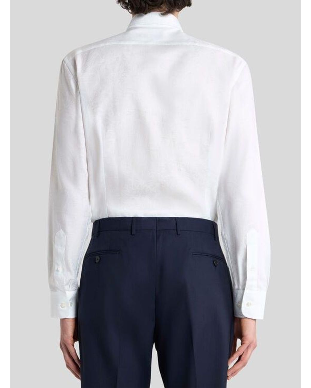 Etro White Cotton Jacquard Shirt With Paisley Foliage Motif for men