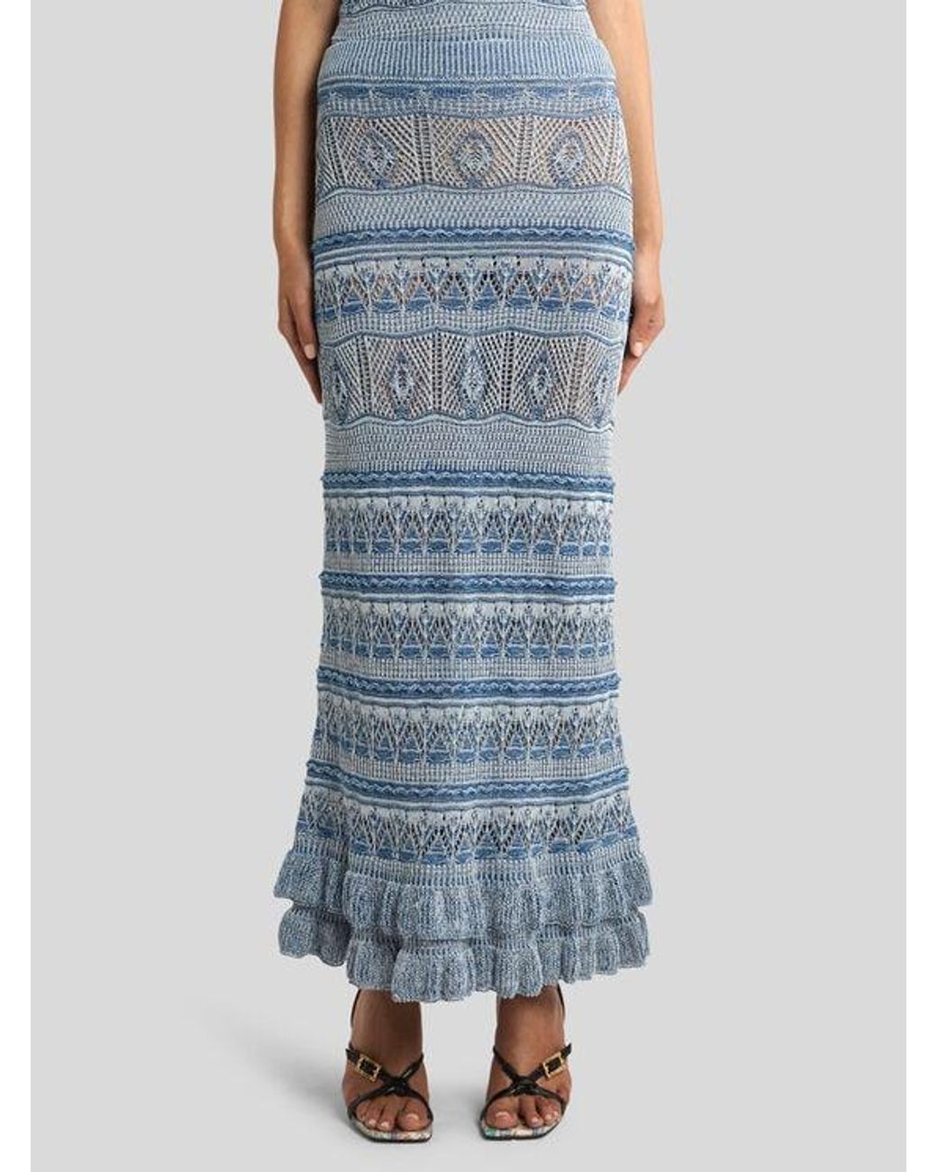Etro Blue Crocheted Cotton Maxi Skirt