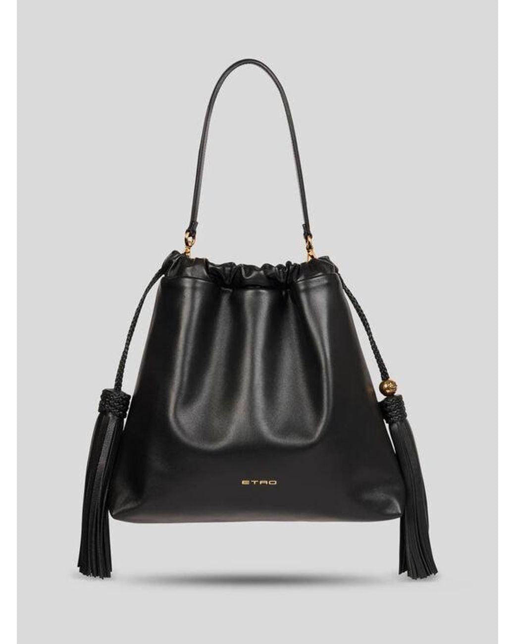 Etro Black Medium Leather Kalispera Bag With Tassels