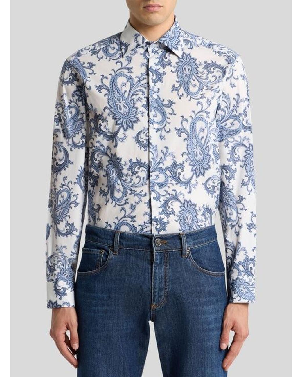 Etro Blue Paisley Cotton Shirt for men