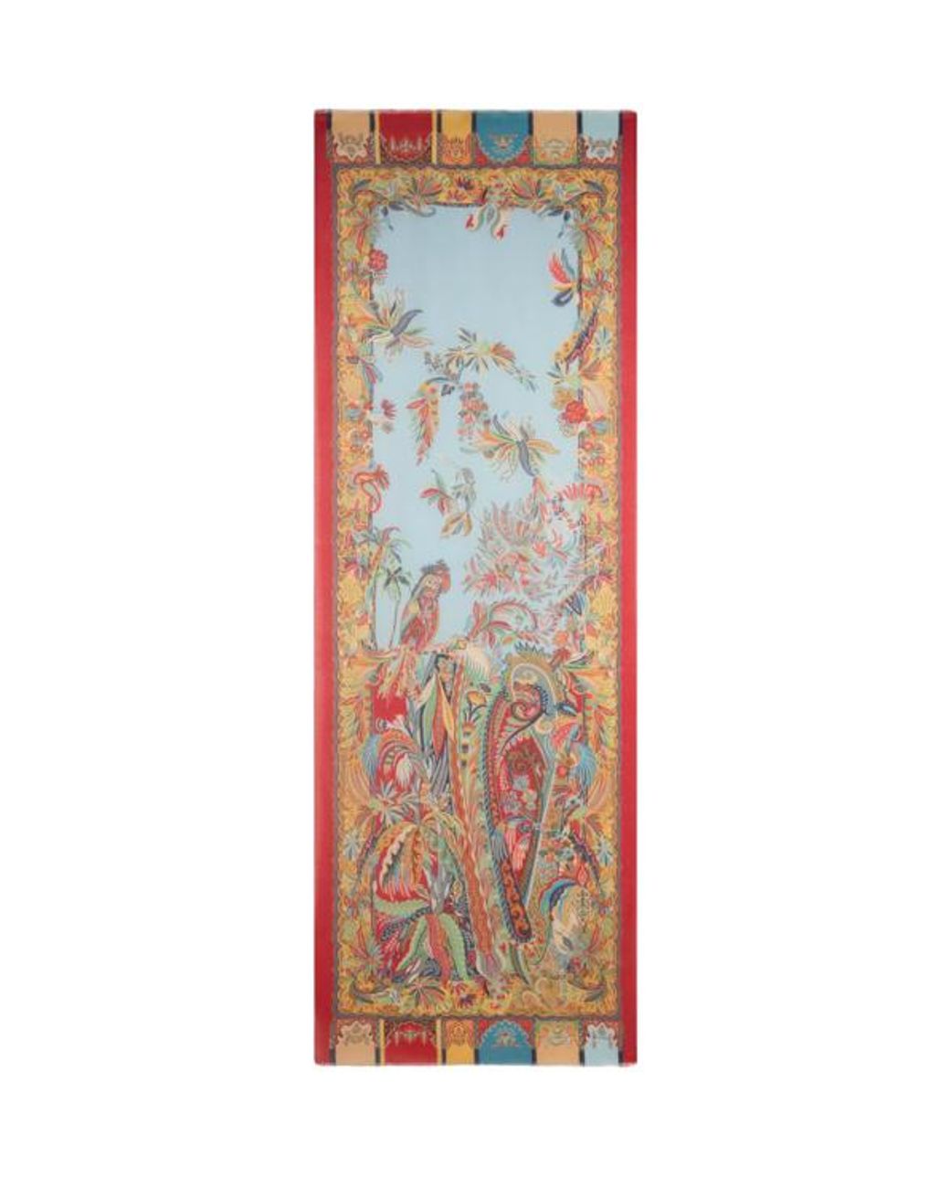 Etro Blue Modal And Cashmere Scarf With Placed Parrot Print And Paisleys for men