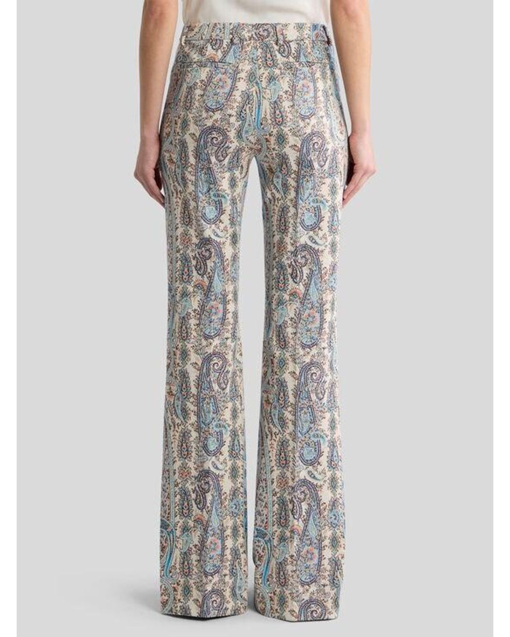 Etro Gray Flared Cotton-Blend Jacquard Trousers With Paisley Foliage Motif